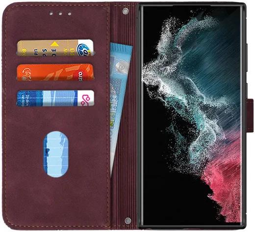 Samsung Galaxy S22 Ultra Hoesje Book Case met Koord Kunstleer Rood afbeelding 1