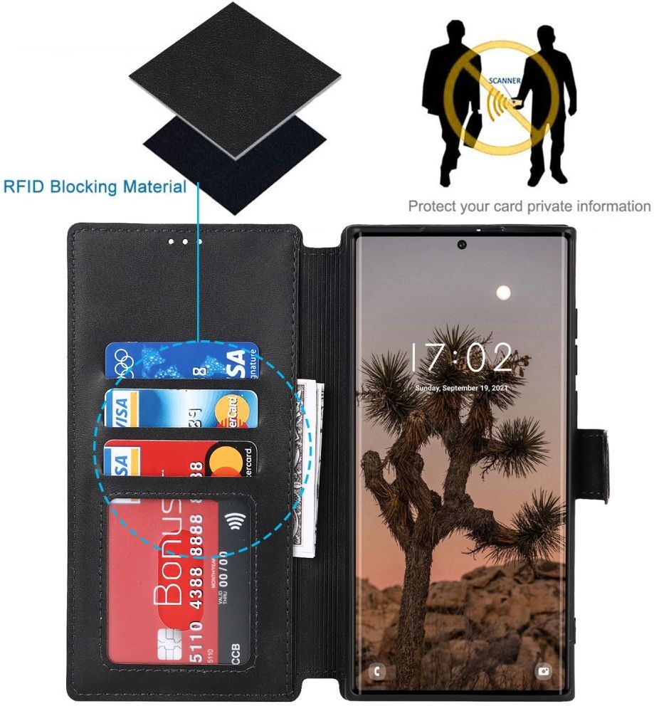 Samsung Galaxy S22 Ultra Hoesje RFID Portemonnee Book Case Zwart afbeelding 4