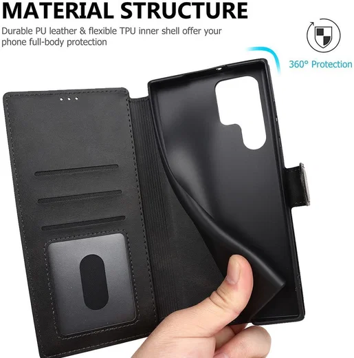 Samsung Galaxy S22 Ultra Hoesje RFID Portemonnee Book Case Zwart afbeelding 8
