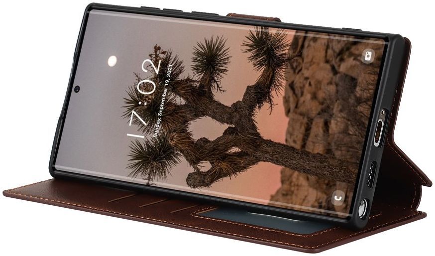 Samsung Galaxy S22 Ultra Hoesje RFID Portemonnee Book Case Bruin afbeelding 9