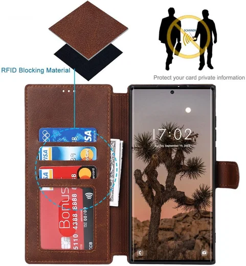 Samsung Galaxy S22 Ultra Hoesje RFID Portemonnee Book Case Bruin afbeelding 4