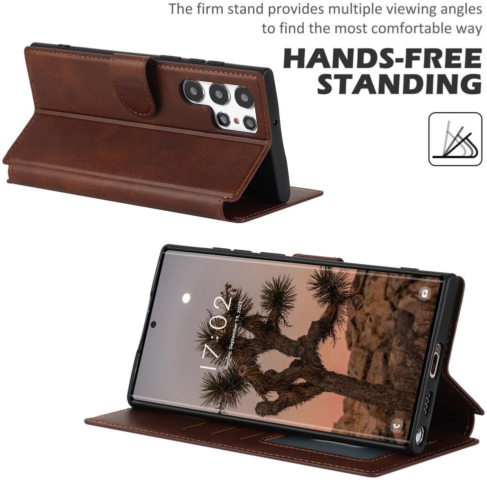 Samsung Galaxy S22 Ultra Hoesje RFID Portemonnee Book Case Bruin afbeelding 7