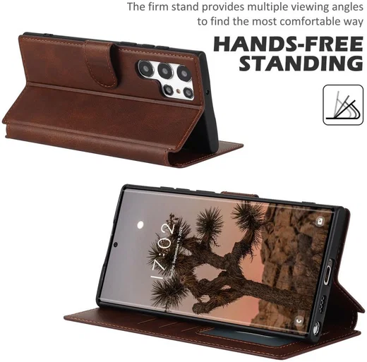 Samsung Galaxy S22 Ultra Hoesje RFID Portemonnee Book Case Bruin afbeelding 7