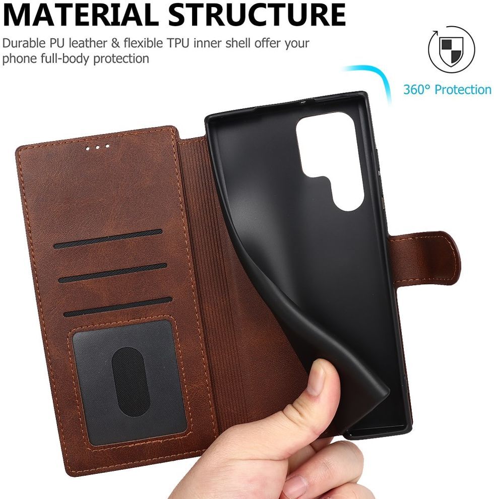 Samsung Galaxy S22 Ultra Hoesje RFID Portemonnee Book Case Bruin afbeelding 8