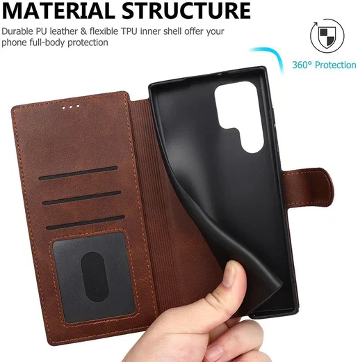 Samsung Galaxy S22 Ultra Hoesje RFID Portemonnee Book Case Bruin afbeelding 8