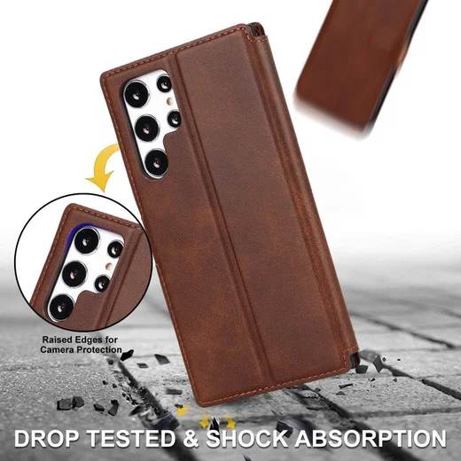 Samsung Galaxy S22 Ultra Hoesje RFID Portemonnee Book Case Bruin afbeelding 5