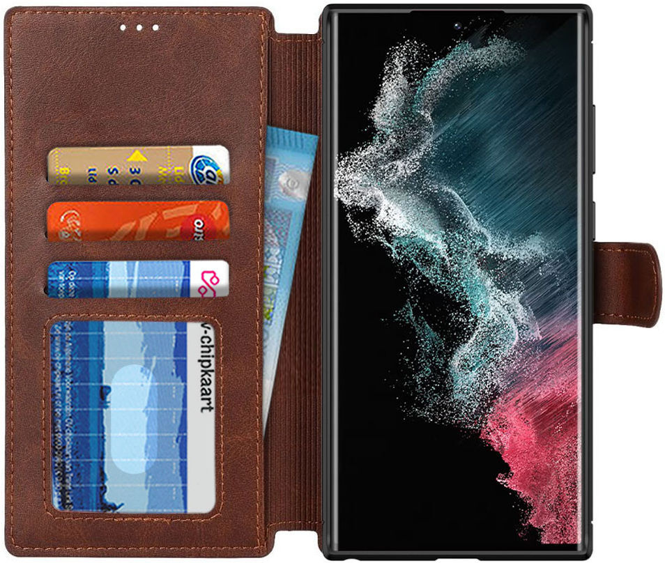 Samsung Galaxy S22 Ultra Hoesje RFID Portemonnee Book Case Bruin afbeelding 1