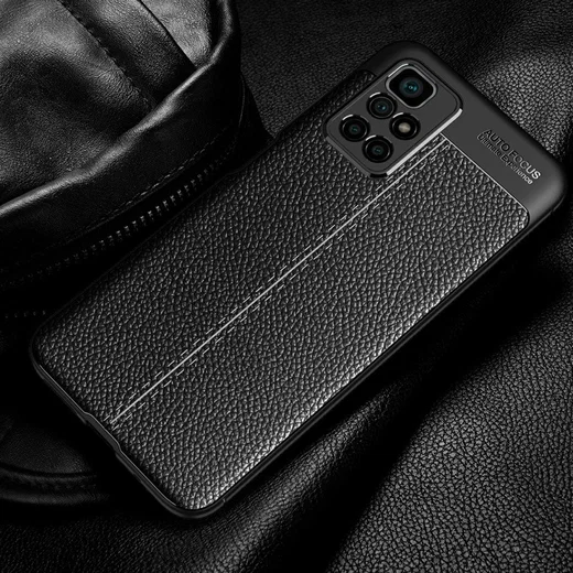 Xiaomi Redmi 10 Hoesje TPU Back Cover Kunstleer Textuur Zwart afbeelding 2