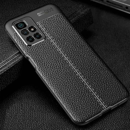 Xiaomi Redmi 10 Hoesje TPU Back Cover Kunstleer Textuur Zwart afbeelding 6