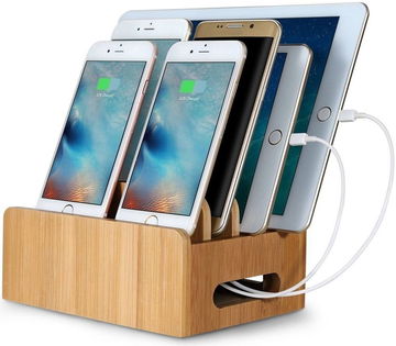 Houten Multifunctionele Telefoon en Tablet Organizer met Sleutelbakje