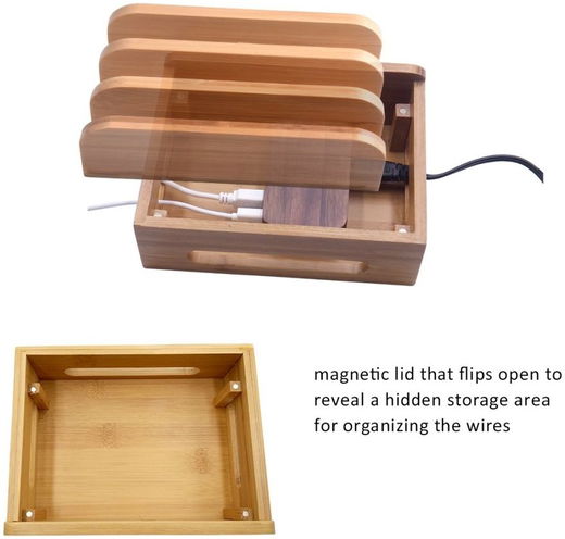 Houten Multifunctionele Telefoon en Tablet Organizer met Sleutelbakje afbeelding 6