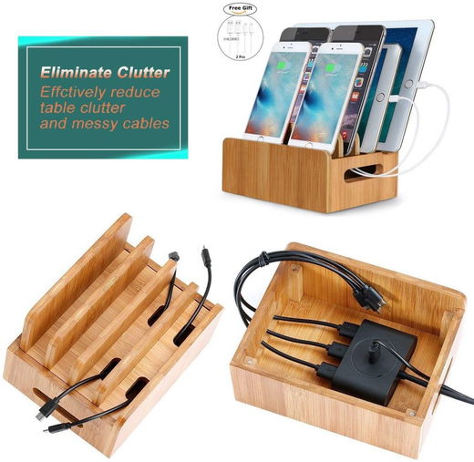Houten Multifunctionele Telefoon en Tablet Organizer met Sleutelbakje afbeelding 7