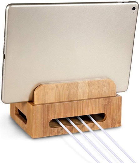 Houten Multifunctionele Telefoon en Tablet Organizer met Sleutelbakje afbeelding 8