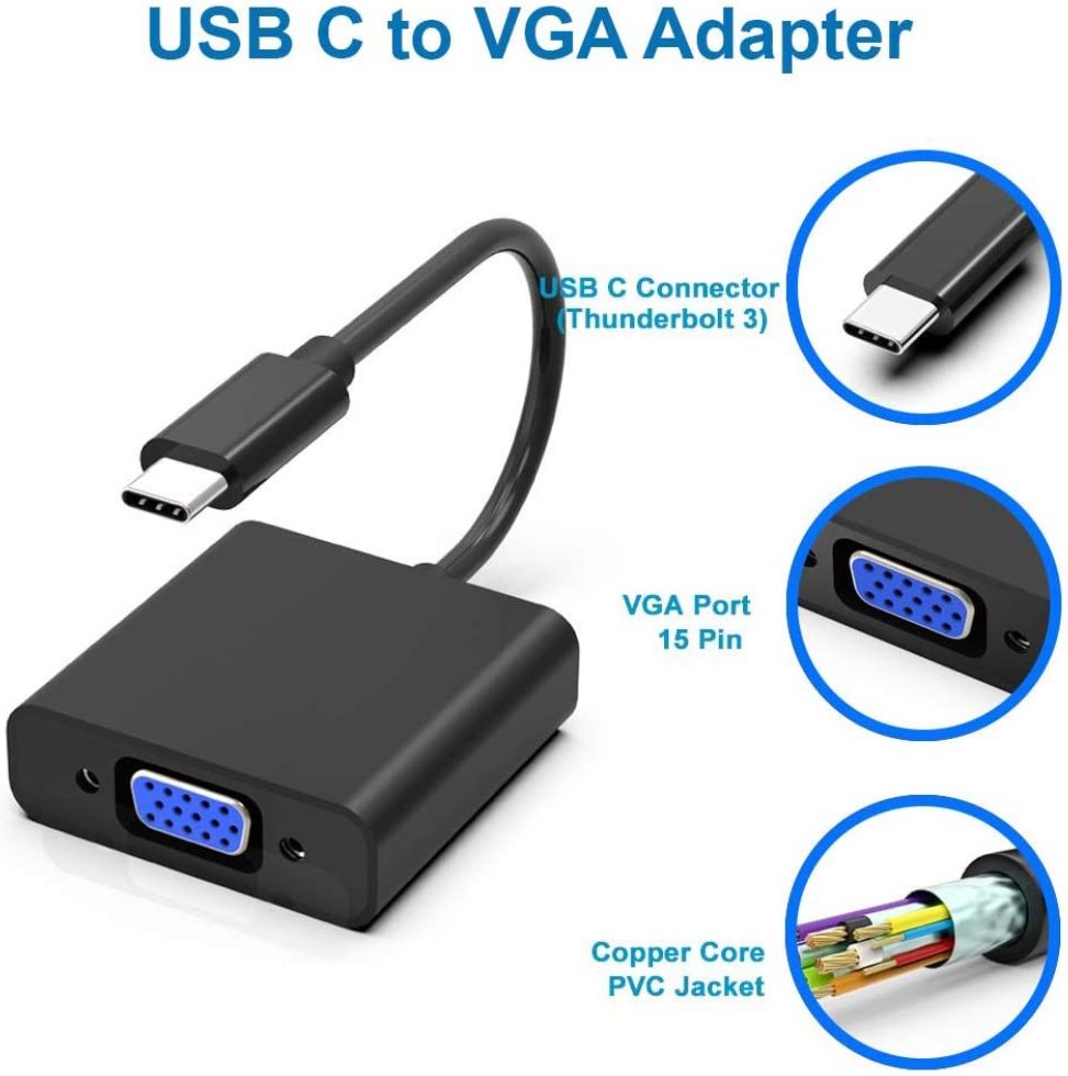 USB Type-C naar VGA Kabel Adapter Zwart afbeelding 3