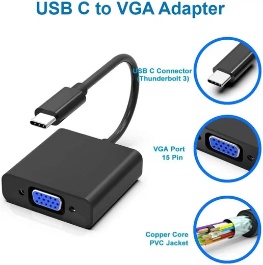 USB Type-C naar VGA Kabel Adapter Zwart afbeelding 3
