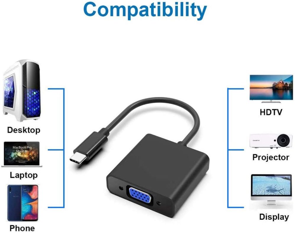 USB Type-C naar VGA Kabel Adapter Zwart afbeelding 2