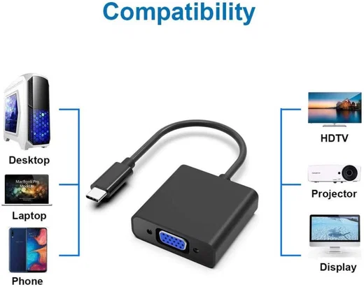 USB Type-C naar VGA Kabel Adapter Zwart afbeelding 2