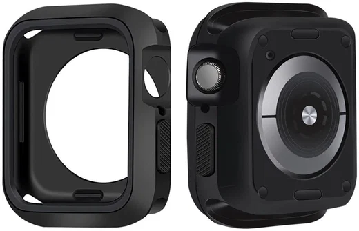 Apple Watch 44MM Hoesje - Schokbestendige Siliconen Cover - Zwart afbeelding 1