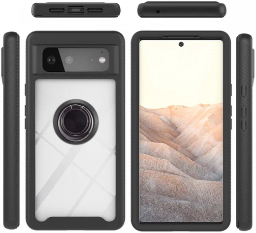 Google Pixel 6 Hoesje Schokbestendig Kickstand Back Cover Zwart afbeelding 6