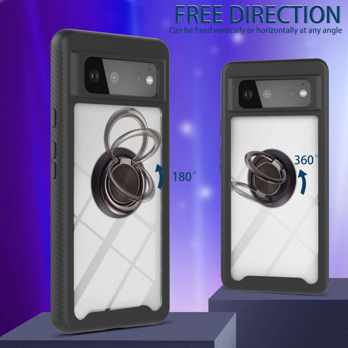 Google Pixel 6 Hoesje Schokbestendig Kickstand Back Cover Zwart afbeelding 4