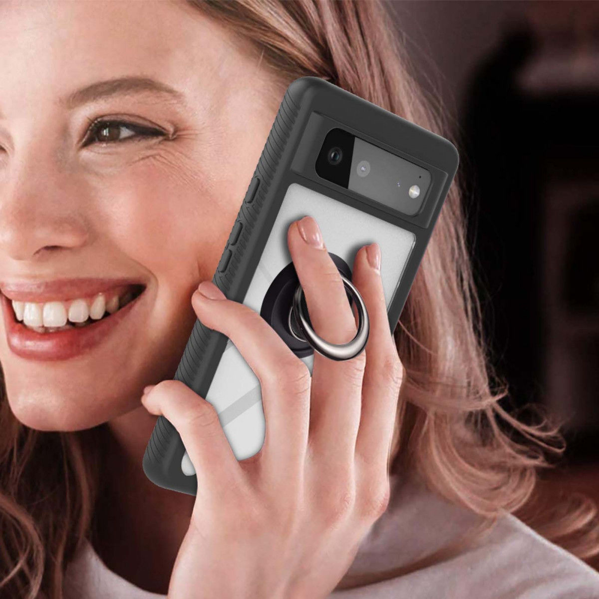 Google Pixel 6 Hoesje Schokbestendig Kickstand Back Cover Zwart afbeelding 5