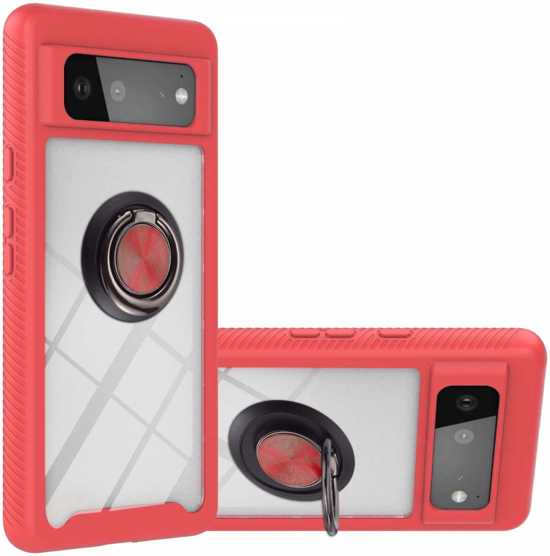 Google Pixel 6 Hoesje Schokbestendig Kickstand Back Cover Rood afbeelding 1