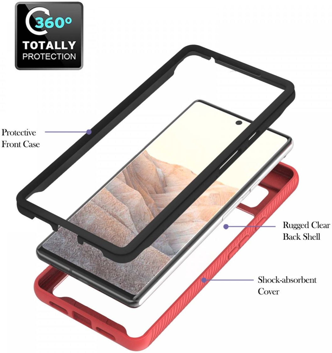 Google Pixel 6 Hoesje Schokbestendig Kickstand Back Cover Rood afbeelding 2