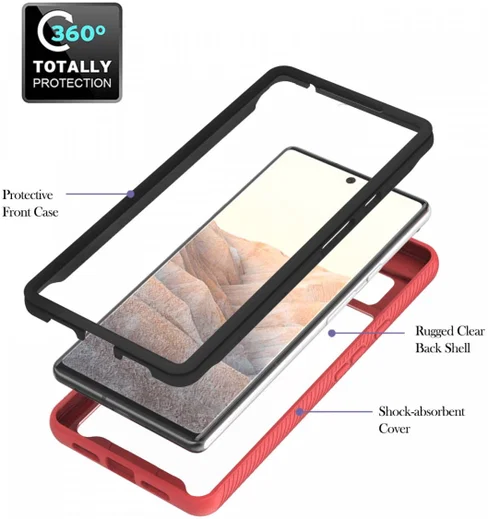 Google Pixel 6 Hoesje Schokbestendig Kickstand Back Cover Rood afbeelding 2