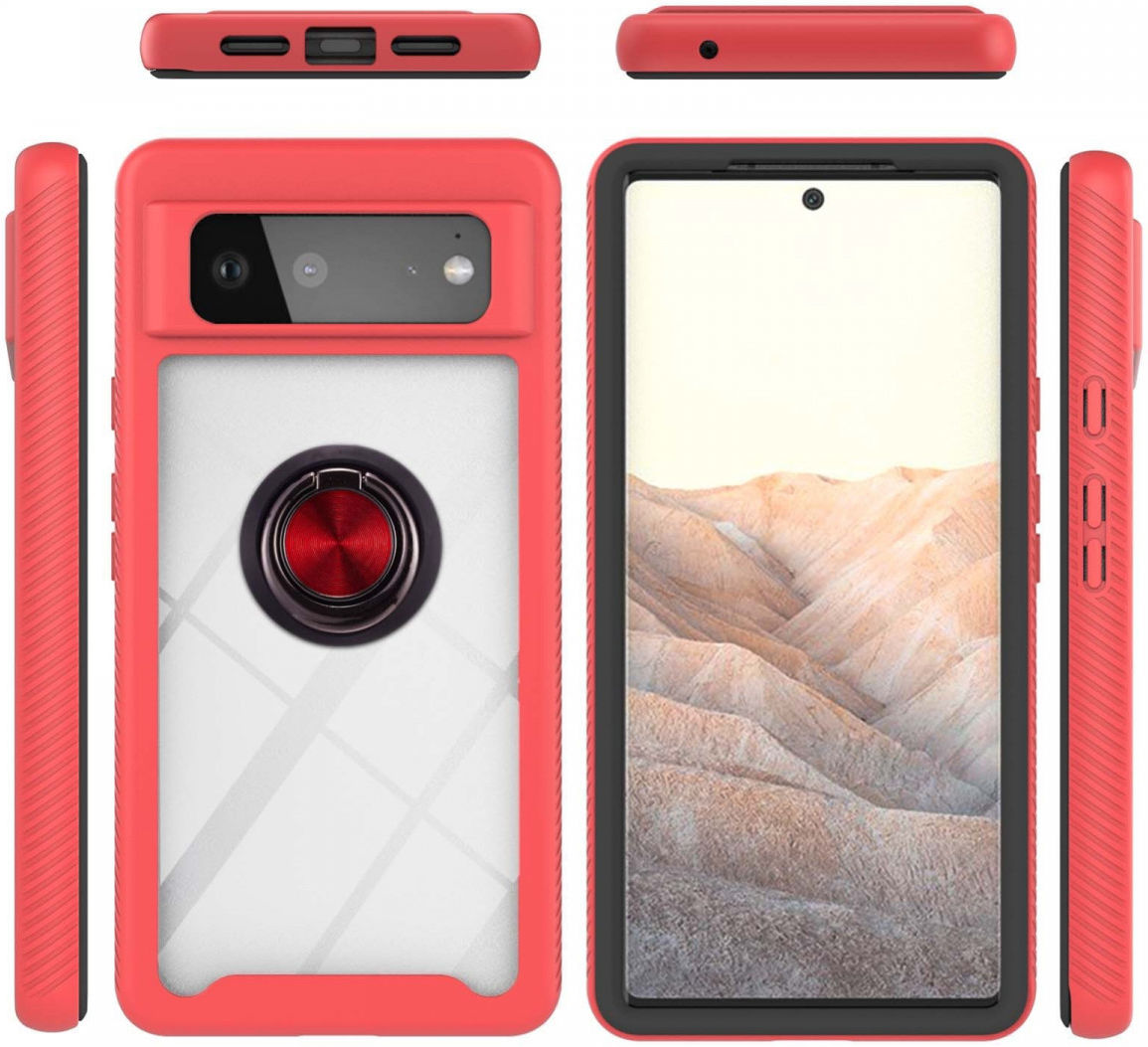Google Pixel 6 Hoesje Schokbestendig Kickstand Back Cover Rood afbeelding 5