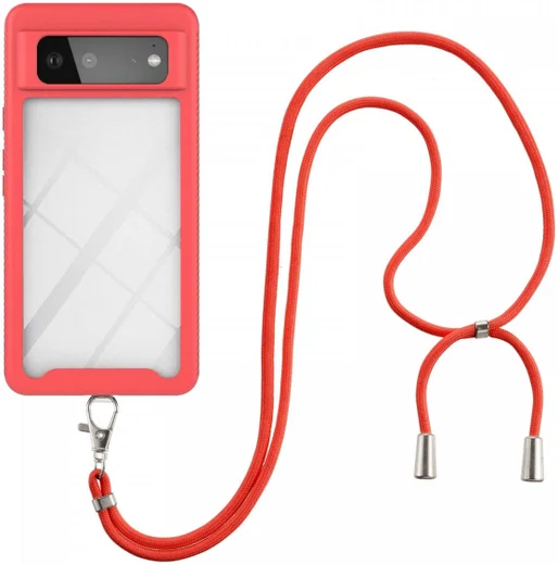 Google Pixel 6 Hoesje met Koord TPU Back Cover Keycord Rood afbeelding 1