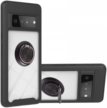 Google Pixel 6 Pro Hoesje Schokbestendig Kickstand Back Cover Zwart