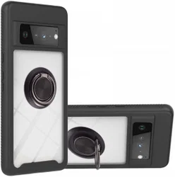 Google Pixel 6 Pro Hoesje Schokbestendig Kickstand Back Cover Zwart afbeelding