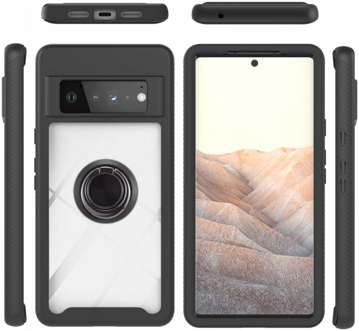 Google Pixel 6 Pro Hoesje Schokbestendig Kickstand Back Cover Zwart afbeelding 3