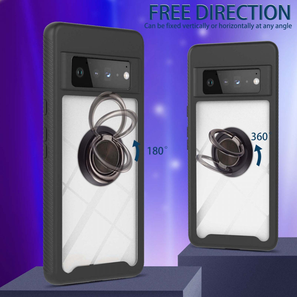 Google Pixel 6 Pro Hoesje Schokbestendig Kickstand Back Cover Zwart afbeelding 4