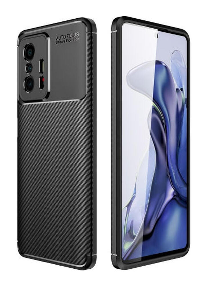 Xiaomi Mi 11T / 11T Pro Hoesje Siliconen Carbon TPU Back Cover Zwart afbeelding 2