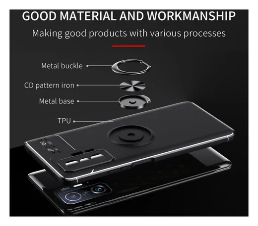 Xiaomi Mi 11T / 11T Pro Hoesje met Magnetische Kickstand Ring Zwart afbeelding 3