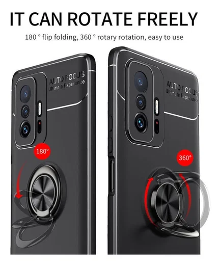 Xiaomi Mi 11T / 11T Pro Hoesje met Magnetische Kickstand Ring Zwart afbeelding 4