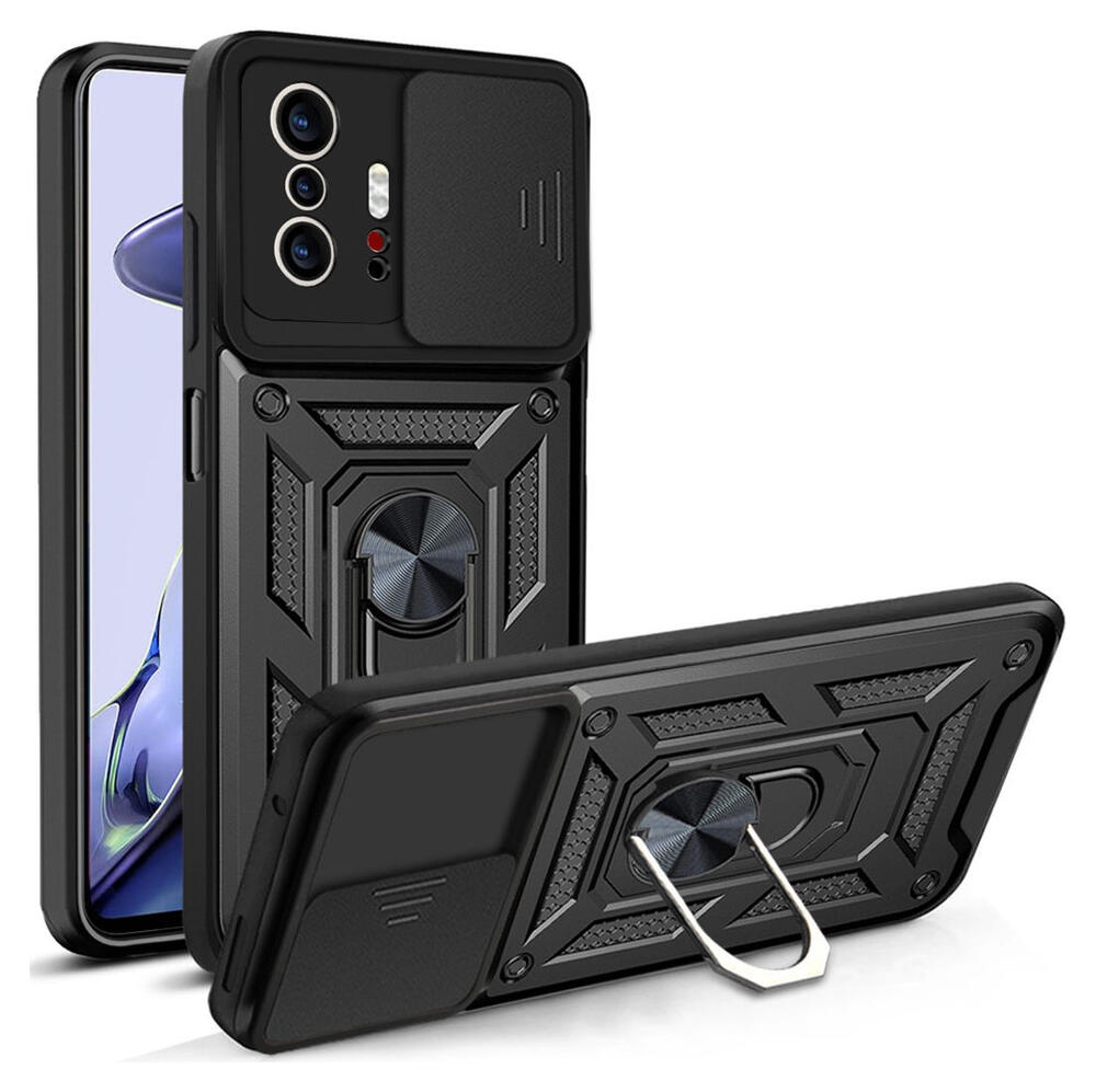 Xiaomi Mi 11T / 11T Pro Hoesje Camera Slider en Kickstand Ring Zwart afbeelding 1