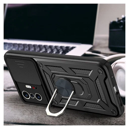 Xiaomi Mi 11T / 11T Pro Hoesje Camera Slider en Kickstand Ring Zwart afbeelding 2