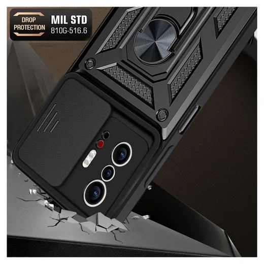 Xiaomi Mi 11T / 11T Pro Hoesje Camera Slider en Kickstand Ring Zwart afbeelding 3