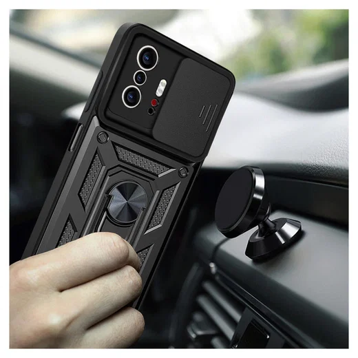 Xiaomi Mi 11T / 11T Pro Hoesje Camera Slider en Kickstand Ring Zwart afbeelding 4
