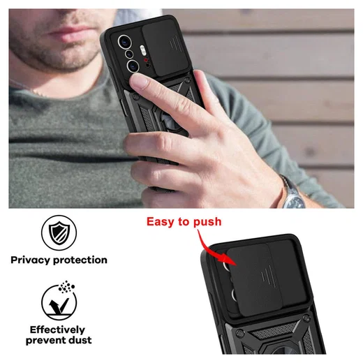 Xiaomi Mi 11T / 11T Pro Hoesje Camera Slider en Kickstand Ring Zwart afbeelding 5