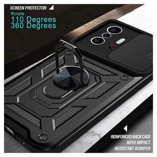 Xiaomi Mi 11T / 11T Pro Hoesje Camera Slider en Kickstand Ring Zwart afbeelding 6