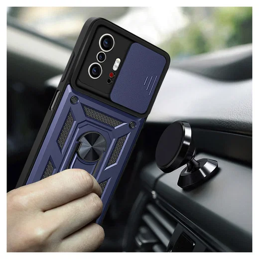 Xiaomi Mi 11T / 11T Pro Hoesje Camera Slider en Kickstand Ring Blauw afbeelding 2