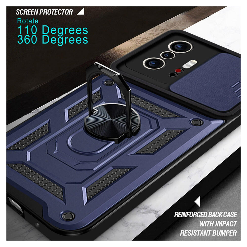 Xiaomi Mi 11T / 11T Pro Hoesje Camera Slider en Kickstand Ring Blauw afbeelding 4
