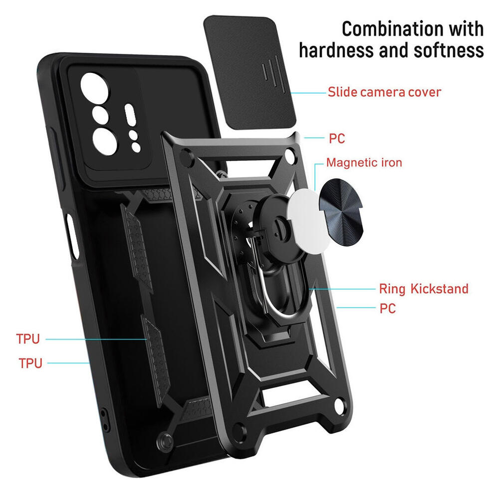 Xiaomi Mi 11T / 11T Pro Hoesje Camera Slider en Kickstand Ring Blauw afbeelding 5