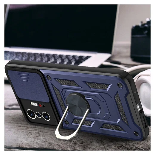 Xiaomi Mi 11T / 11T Pro Hoesje Camera Slider en Kickstand Ring Blauw afbeelding 6
