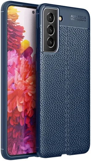 Samsung Galaxy S21 FE Hoesje Leren Litichi Textuur Back Cover Blauw afbeelding 1