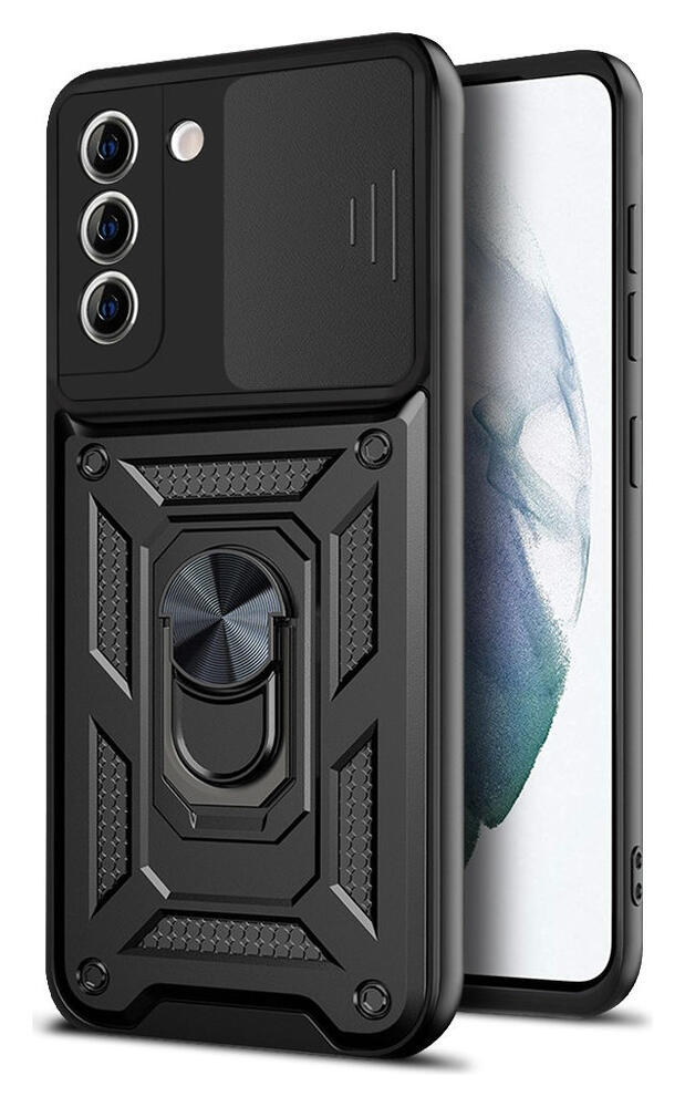 Samsung Galaxy S21 FE Hoesje Camera Slider en Kickstand Ring Zwart afbeelding 1