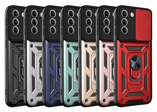 Samsung Galaxy S21 FE Hoesje Camera Slider en Kickstand Ring Zwart afbeelding 3